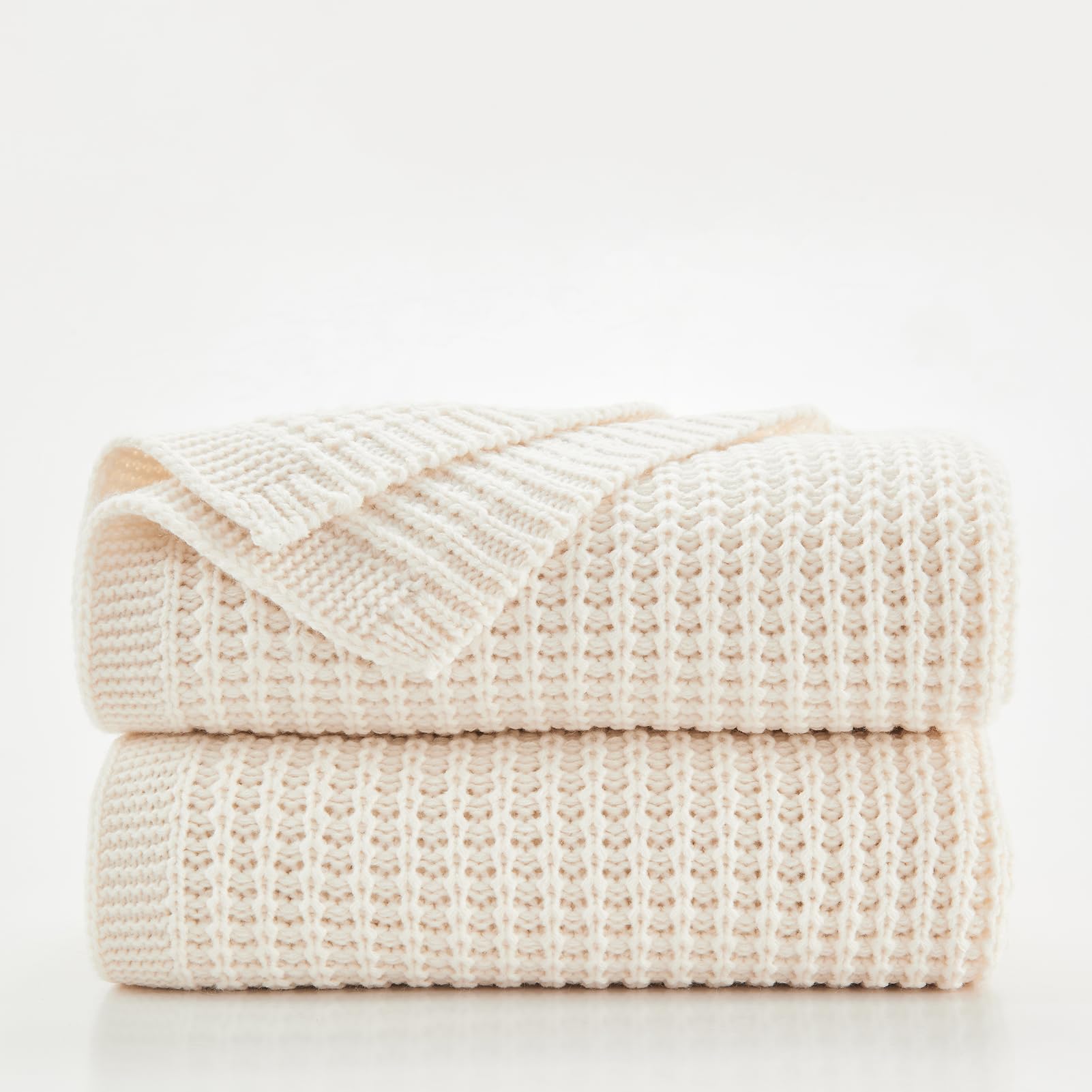 Douceur Cream Throw Blanket For Couch, Soft Chunky Cable Knit Throw Blanket, Classic Fisherman'S Rib Stitch Pattern Throw For Li