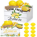 Lemon Mini Crate Summer Tiered Tray Decor with 8 Faux Lemons with Wood Bead Tassel Farmhouse Lemonade Kitchen Decorations Summer