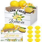 Lemon Mini Crate Summer Tiered Tray Decor with 8 Faux Lemons with Wood Bead Tassel Farmhouse Lemonade Kitchen Decorations Summer