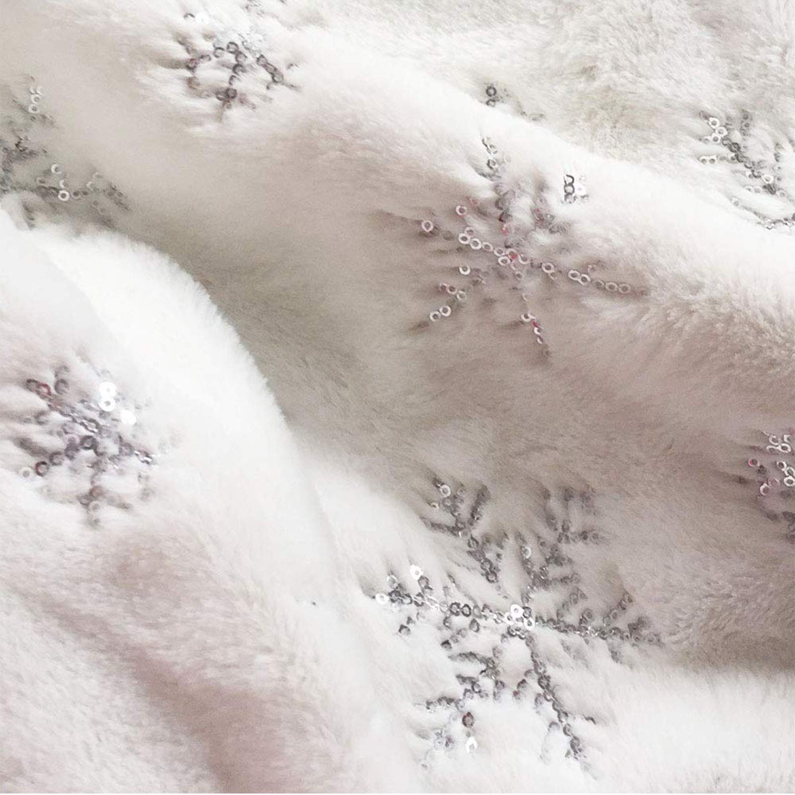 Deggod Plush Christmas Tree Skirts, 30 Inches Luxury Snowy White Faux Fur Xmas Tree Base Cover Mat With Silver Snowflakes For Xm