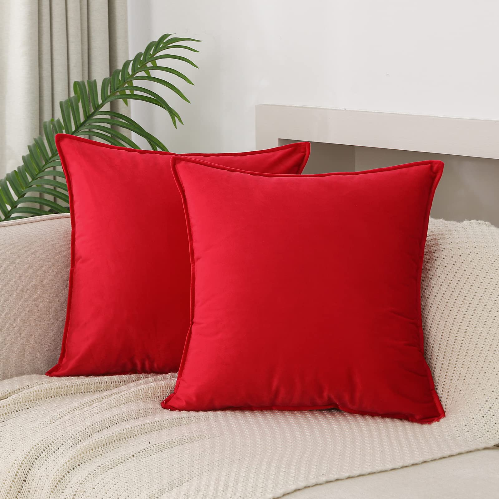 Jiahannha Velvet Red Throw Pillow Covers Pack Of 2 Decorative Soft For Couch Sofa Bedroom Livingroom Car 18  18 Inches