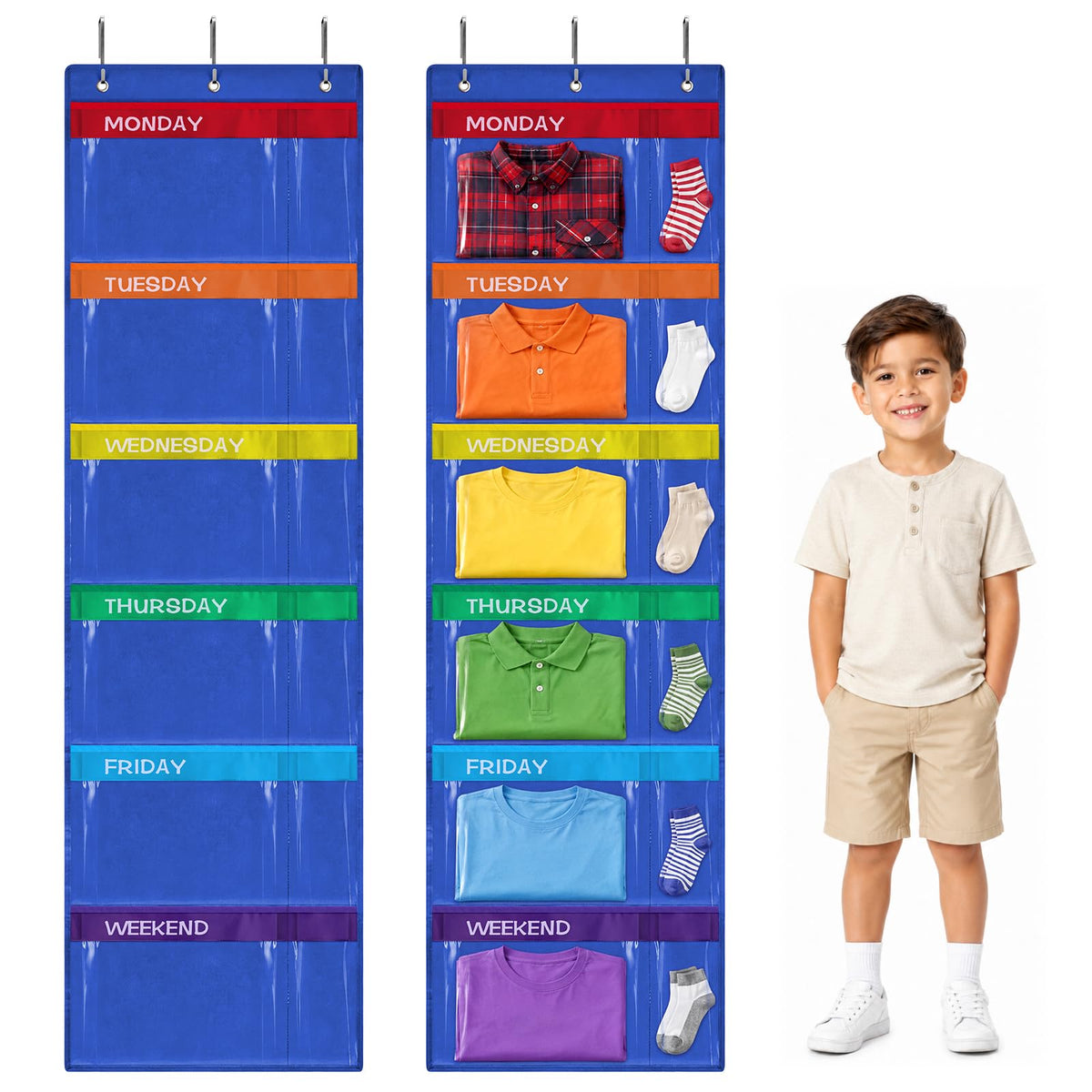 ComfyKit 2 Pack Weekly Kids Clothes Organizer with 12 Pockets