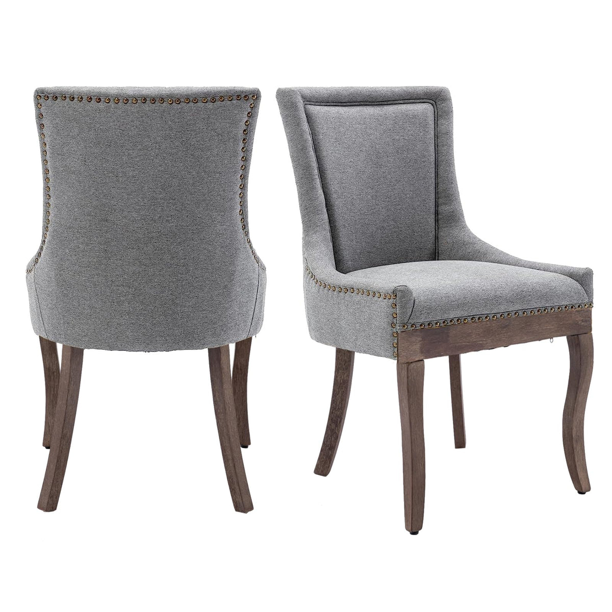 Aoowow Fabric Vintage Upholstered Side Chairs Set Of 2, Farmhouse Solid Wood Kitchen Dining Room Chairs With Nailheads Solid Woo