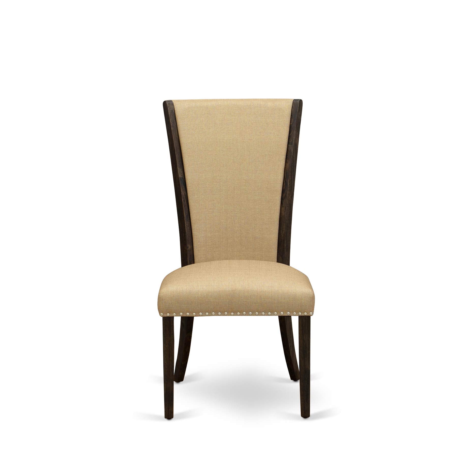 East West Furniture Vep7T03 Verona Parson Dining Chairs - Nailhead Trim Brown Linen Fabric Upholstered Chairs, Set Of 2, Jacobean