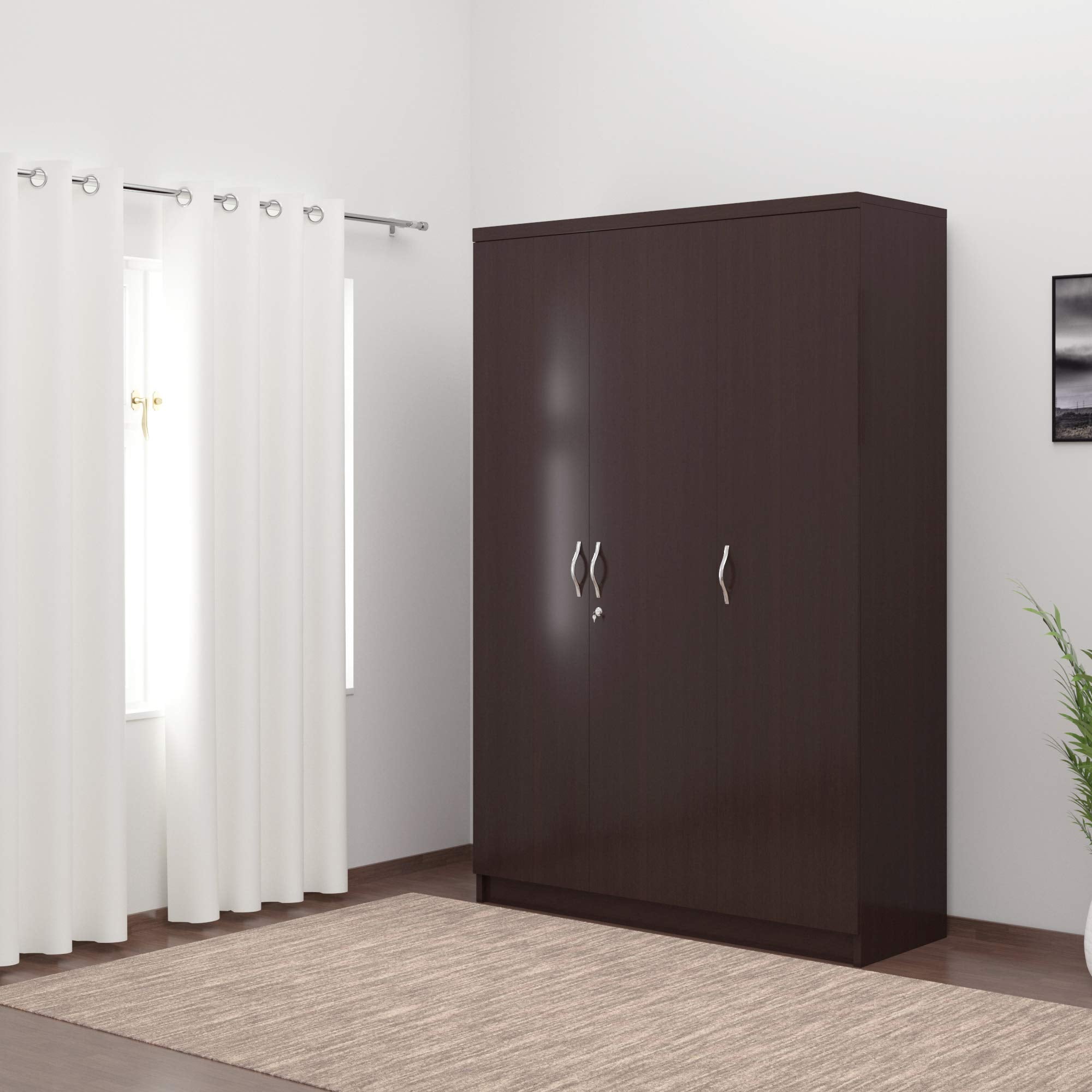 Deckup Engineered Wood Matte Finish Uniti 3Door Wardrobe (Dark Wenge)