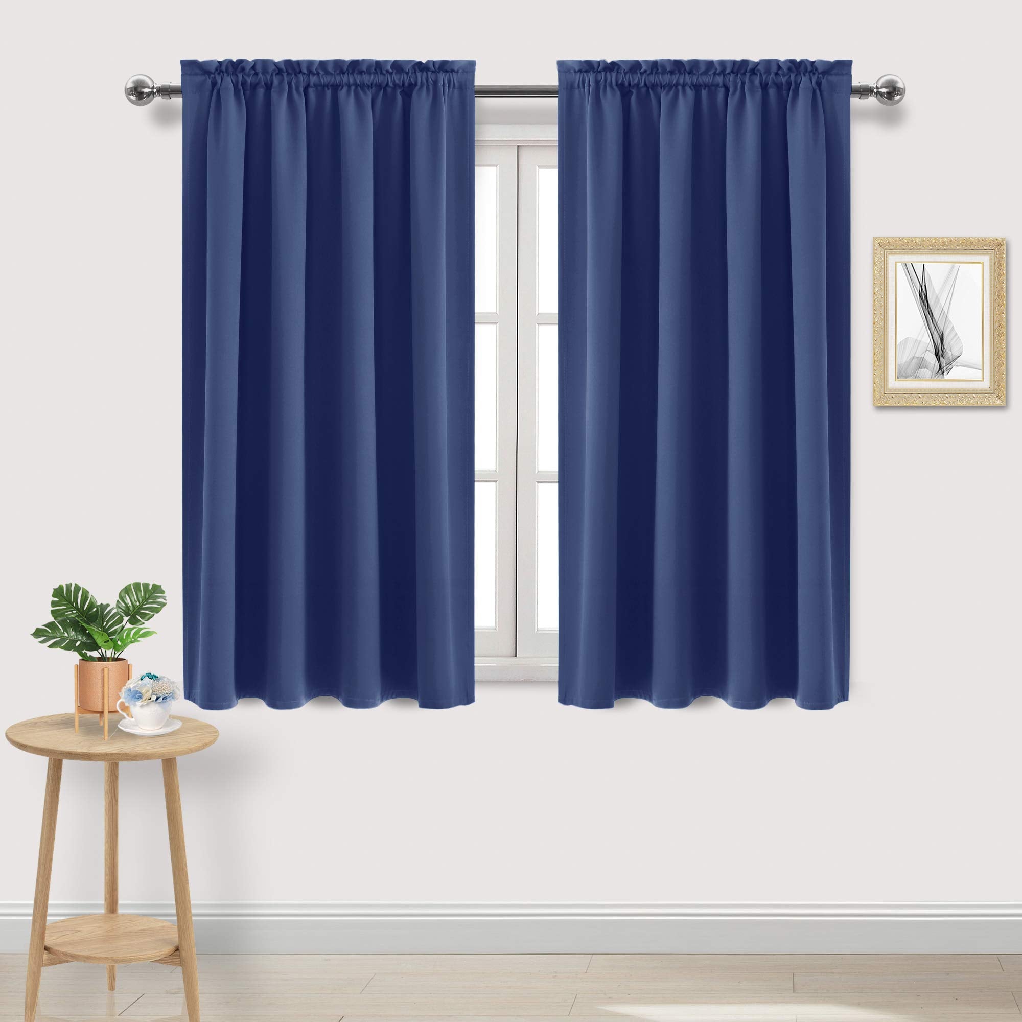 Dwcn Navy Blue Room Darkening Blackout Curtains - Thermal Insulated Privacy Energy Saving Window Curtain Drapes 52 X 45 Inch Len