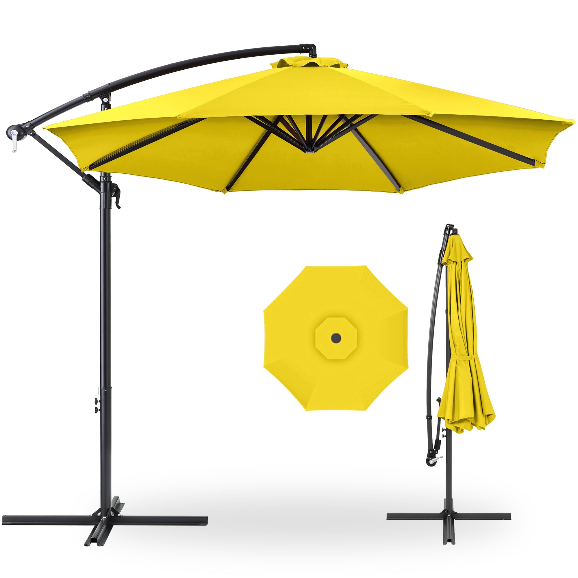 Best Choice Products 10ft Offset Cantilever Hanging Market Patio Umbrella, 8 Sturdy Ribs, Easy Adjustment - Yellow
