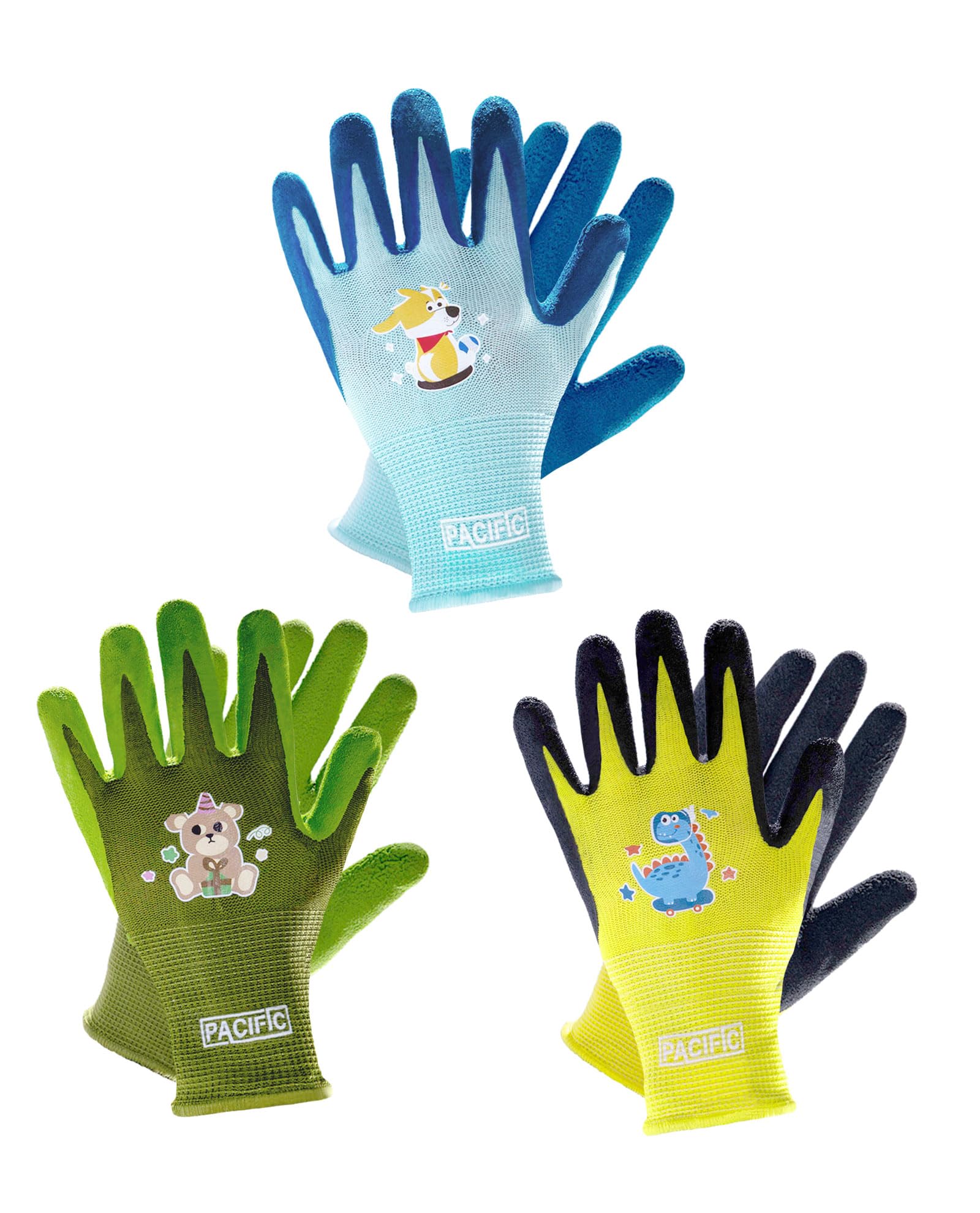 Pacific 3 Pairs Kids Gardening Gloves For Age 3-6, Toddler Rubber Coated Garden Gloves, Kids Work Gloves, For Children, Boys And
