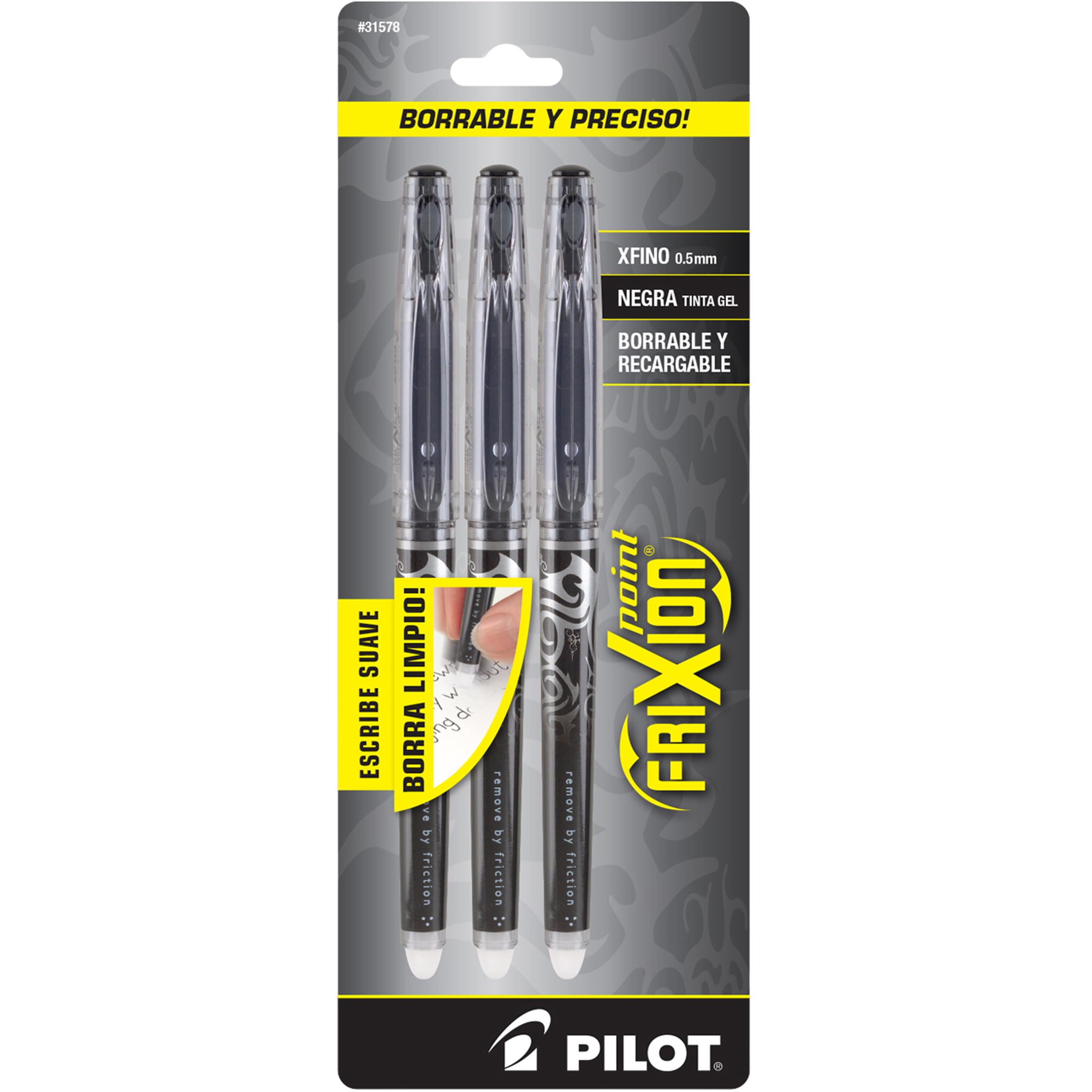 Pilot, Frixion Point Erasable & Refillable Gel Ink Pens, Extra Fine Point 0.5 Mm, Pack Of 3, Black