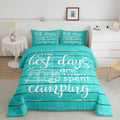 Happy Camping Campers Comforter Set Queen,Wooden Geometric Stripes Bedding Set,Happy Outdoors Natural Quilt Set 3 Pcs For Kids T