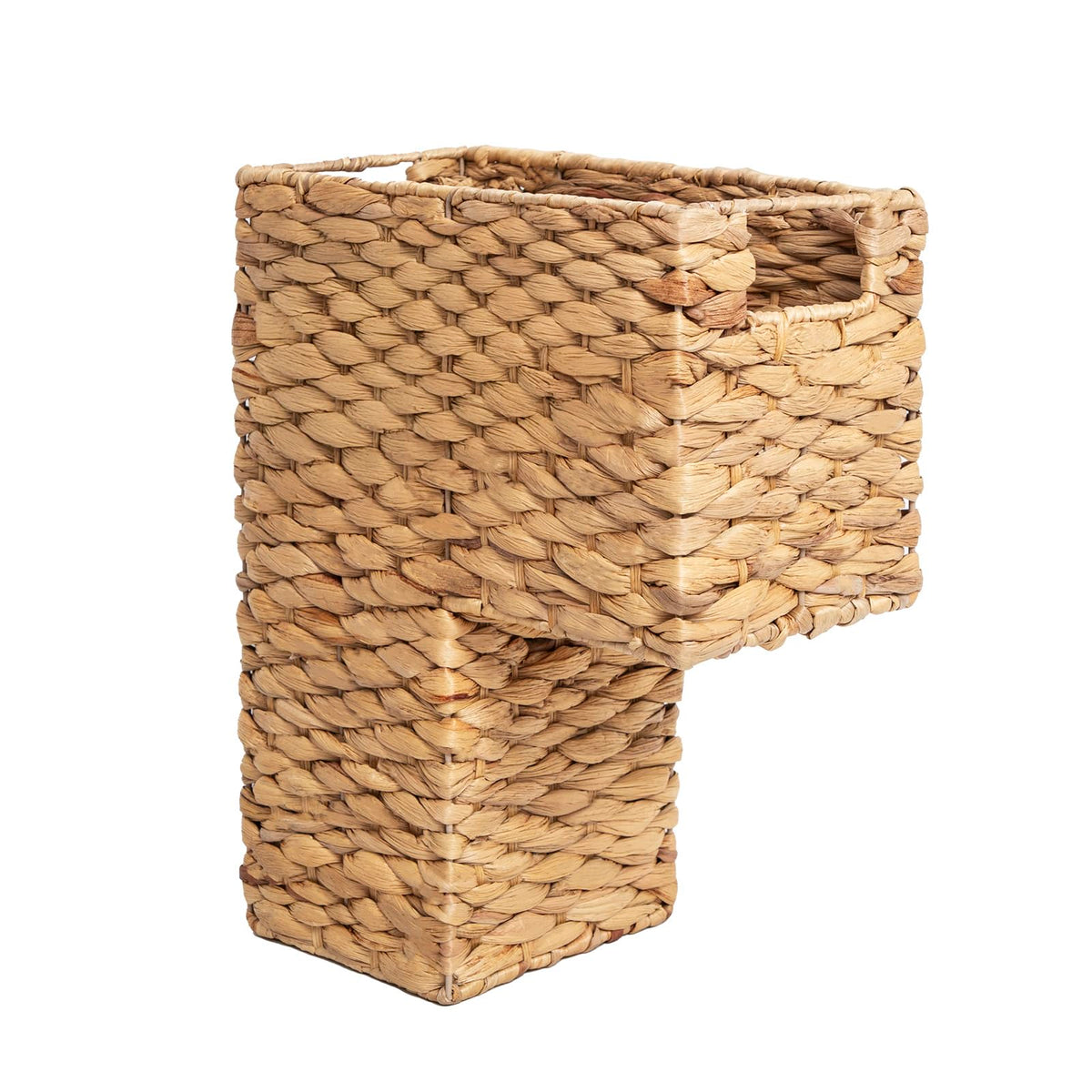 YAHUAN Stair Basket with Handles, Woven Water Hyacinth Stair Baskets for Carpeted Stairs, Stair Storage Basket Staircase Basket 