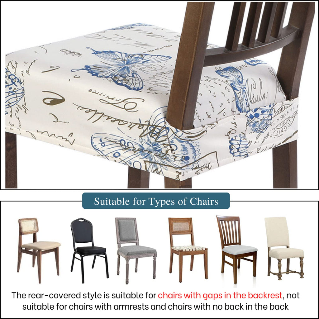 Searchi Stretch Dining Chair Seat Covers Set Of 6, Soft Removable Washable Seat Covers For Dining Chairs, Dining Room Seat Cover Protector (Rear-Covered, Butterfly)