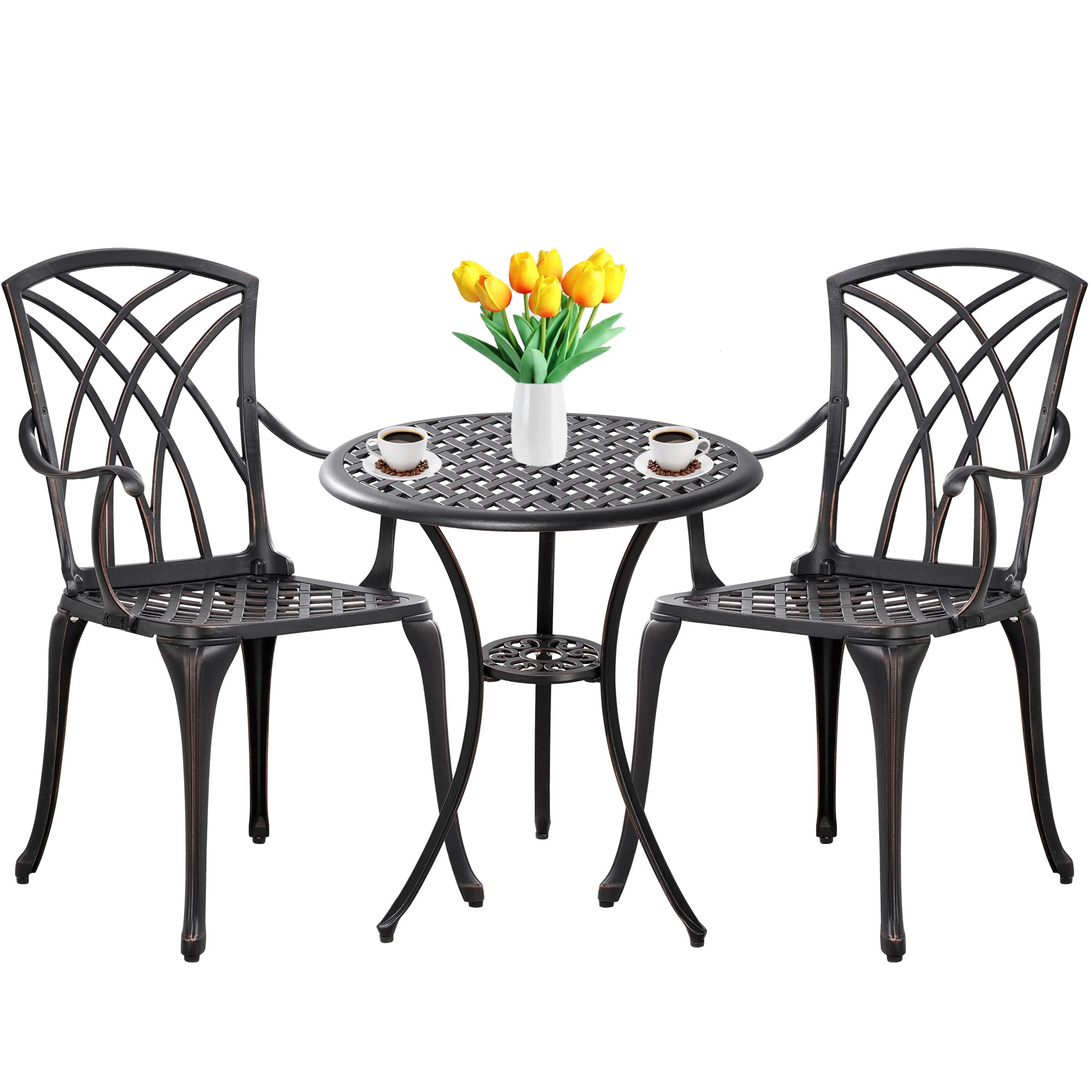 Withniture 3 Piece Patio Bistro Set Outdoor Bistro Table Set Anti Rust Bistro Table And Chairs W/Umbrella Hole, Durable Patio Se