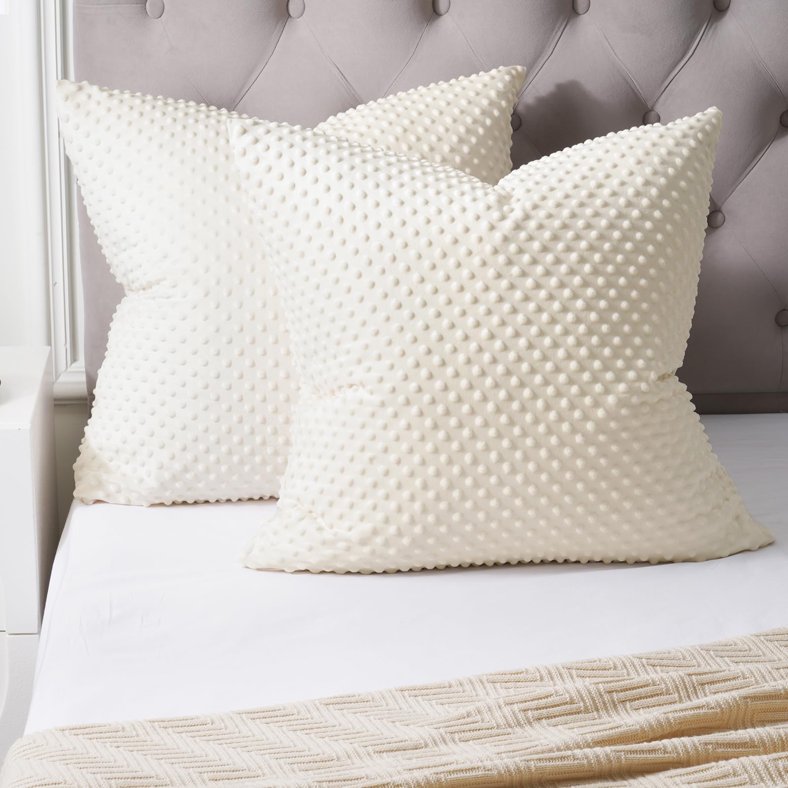 Phf Minky Dot Euro Sham Covers 26'X 26', 2 Pack Soft Cozy Minky Bubble Real Velvet Throw Pillow Covers, No Insert, Home Decora