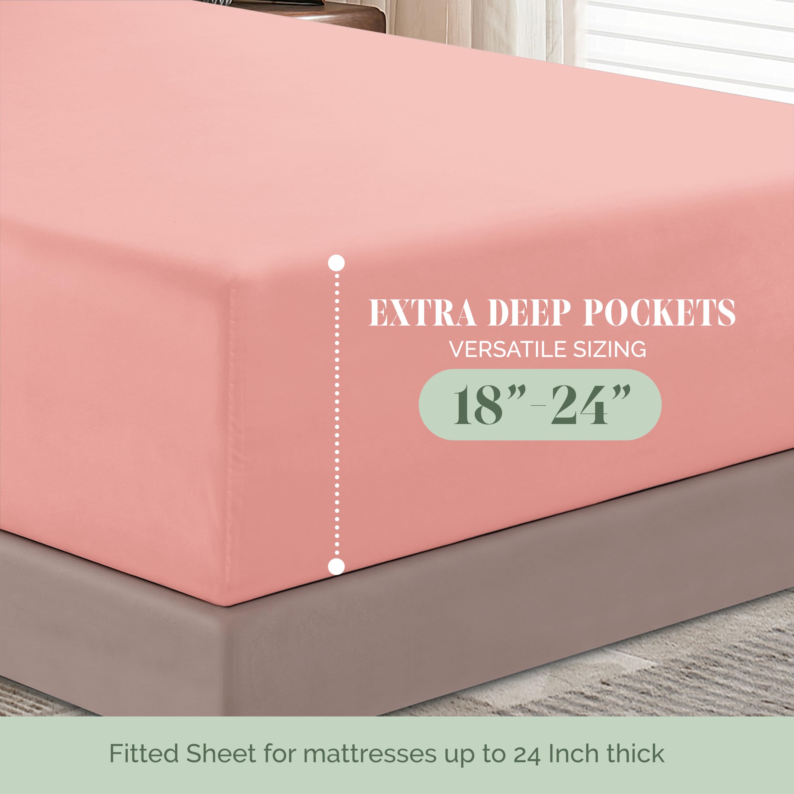 Elegant Comfort 1500 Premium Hotel Quality 18-24 Inches Deep - Extra Deep Pocket Single Fitted Sheet For High Mattress, Luxury And Softest, Smart Pocket - Wrinkle Free, Twin/Twin Xl, Dusty Rose
