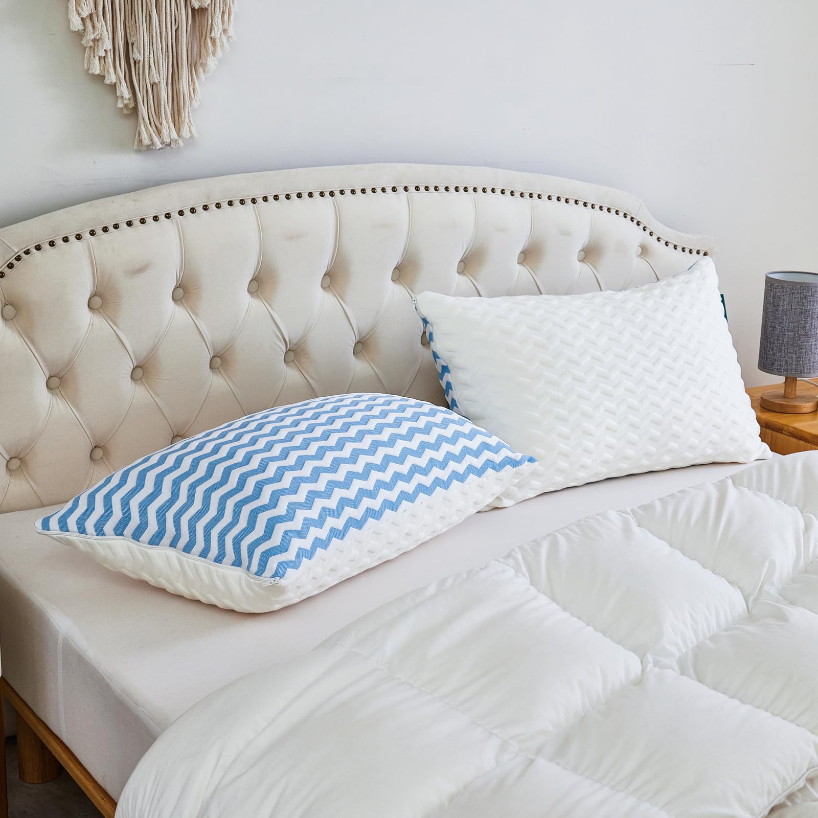 King Size Pillows - Adjustable Firm King Pillows For Back Stomach And Side Sleeper- Shredded Memory Foam Cooling Pillow For Neck