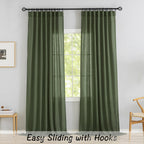 Olive Linen Back Tab Curtains 132 Inches Extra Long Ceiling To Floor For Villa Farmhouse -2 Panels Hooks Belt Pinch Pleated Easy Sliding Curtains Light Filtering Semi Sheer Drapres 52' X 132' Length
