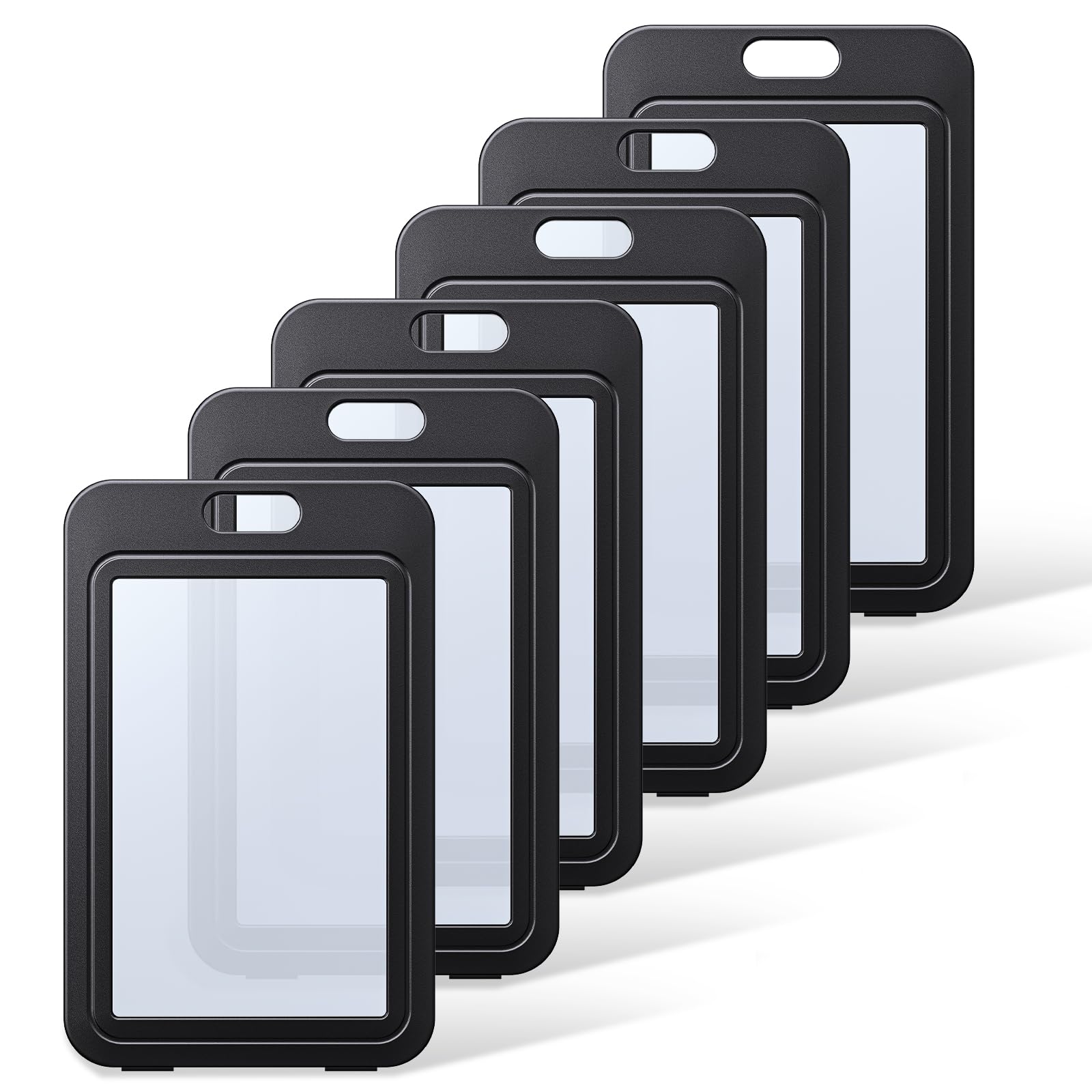 Uniclife Id Badge Holder With Double-Sided Windows Vertical Hard Plastic Case Black Card Protector Pouch For Office School Id Cr