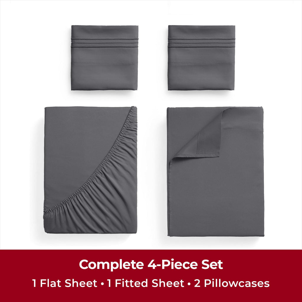 Mellanni Twin Sheet Set - 4-Piece Iconic Collection Bedding, (Including 2 Pillowcases), 16-Inch Deep Pocket, Easy Care, Extra Soft, Cooling Sheets, Brushed Microfiber - Gray