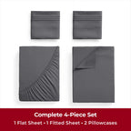 Mellanni Twin Sheet Set - 4-Piece Iconic Collection Bedding, (Including 2 Pillowcases), 16-Inch Deep Pocket, Easy Care, Extra Soft, Cooling Sheets, Brushed Microfiber - Gray