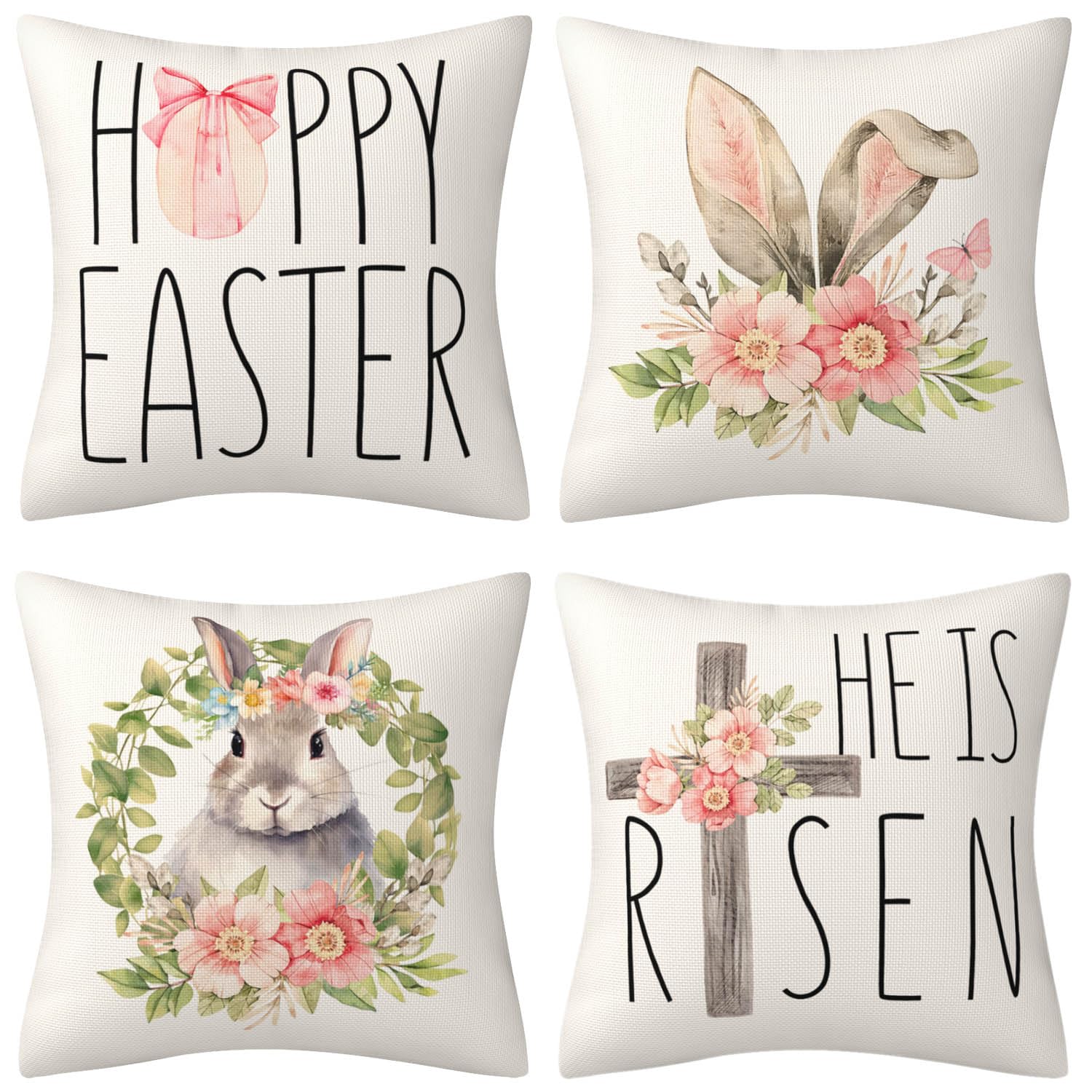 Xgxhzylc Spring Pillow Covers Easter Decorations Throw Pillow Covers 18X18 Set Of 4 For Bunny Rabbit Home Office Sofa Couch Bed