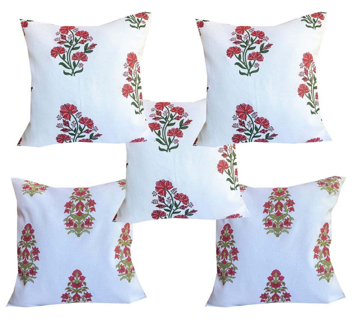 Pinkparrot Cotton Multi Colour Throw Pillow Covers/Cushion Covers (18X18 Inches)  Set Of 5 Pcs
