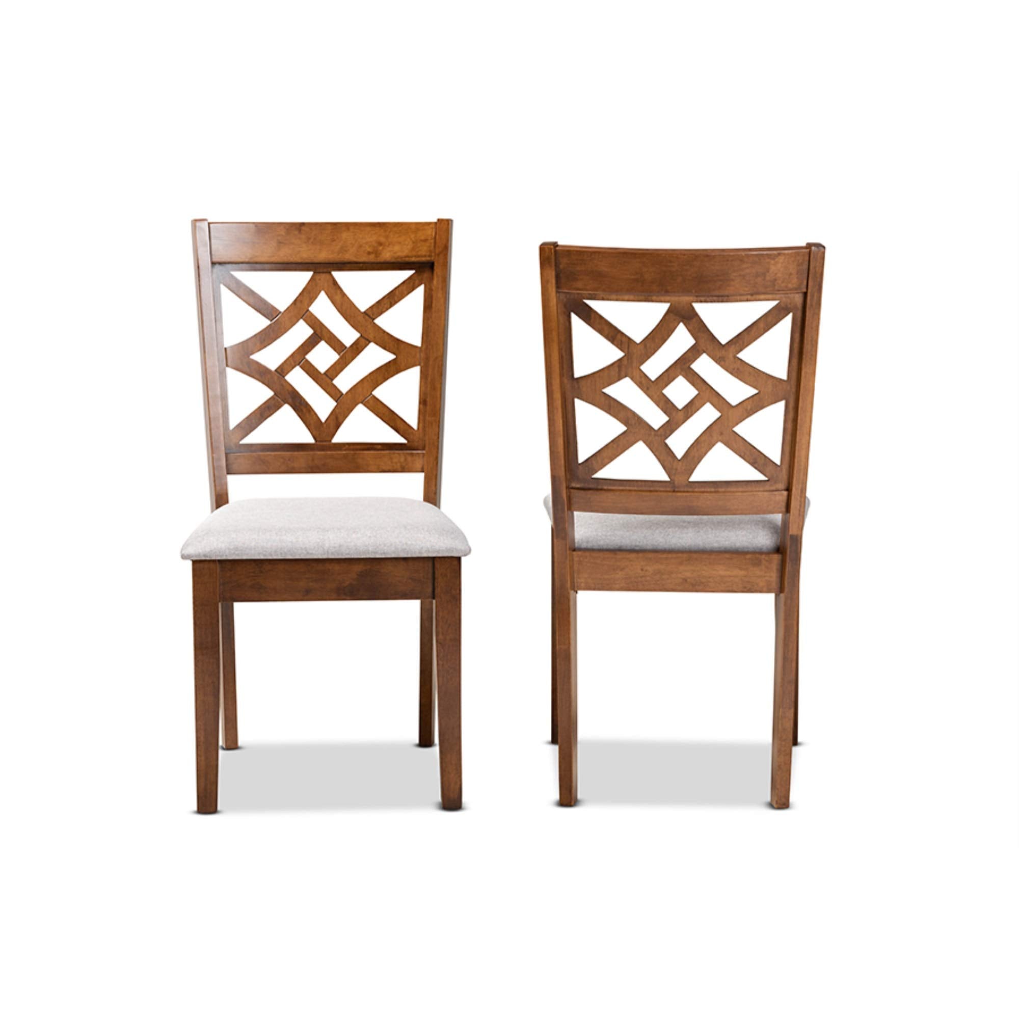 Baxton Studio Nicolette Modern and Contemporary Grey Fabric Upholstered and Walnut Brown Finished Wood 2-Piece Dining Chair Set