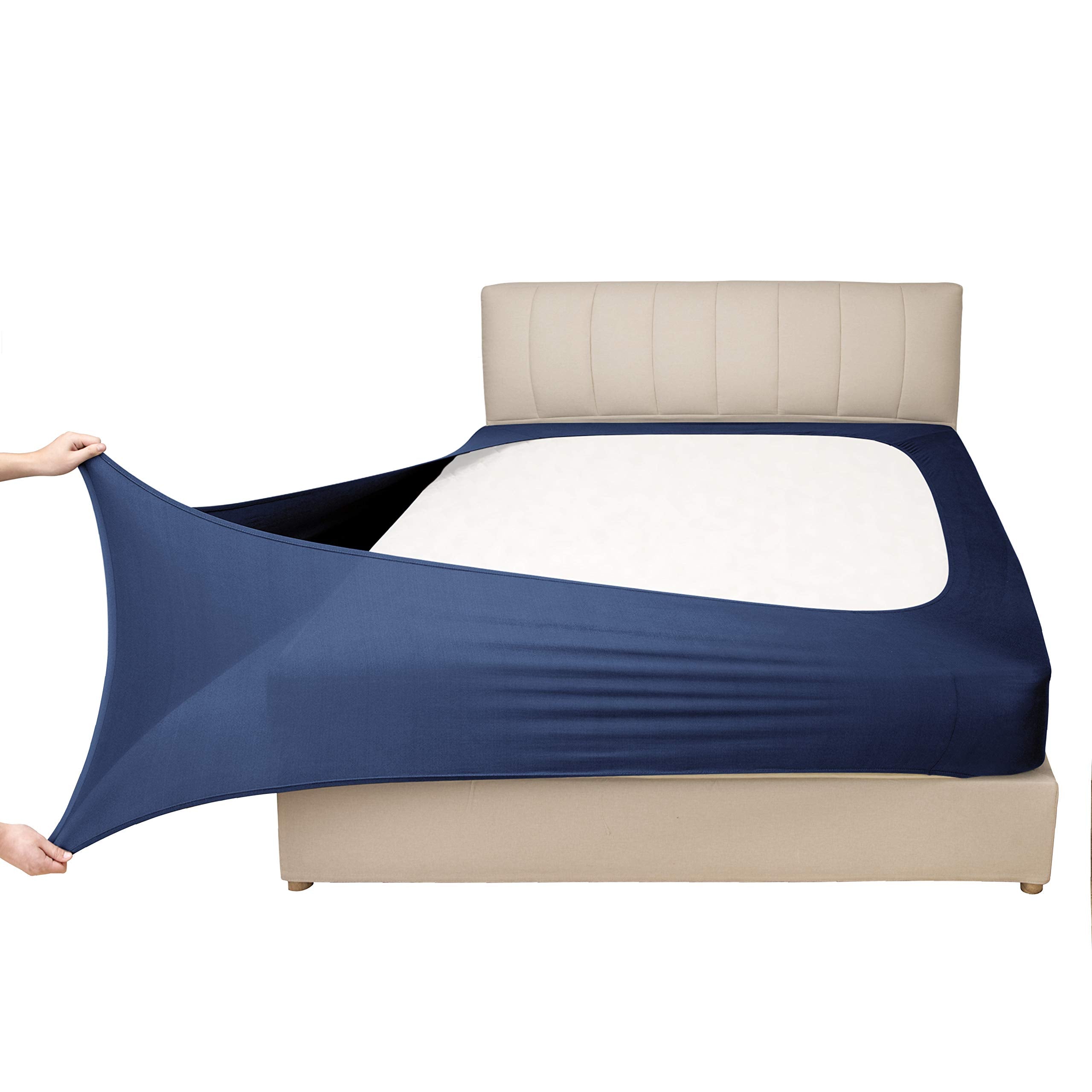 Stretch Jersey Box Spring Cover Wrap Around, Bed Skirt Alternative, Ultra Soft & Wrinkle Resistant, King/Cal King, Navy