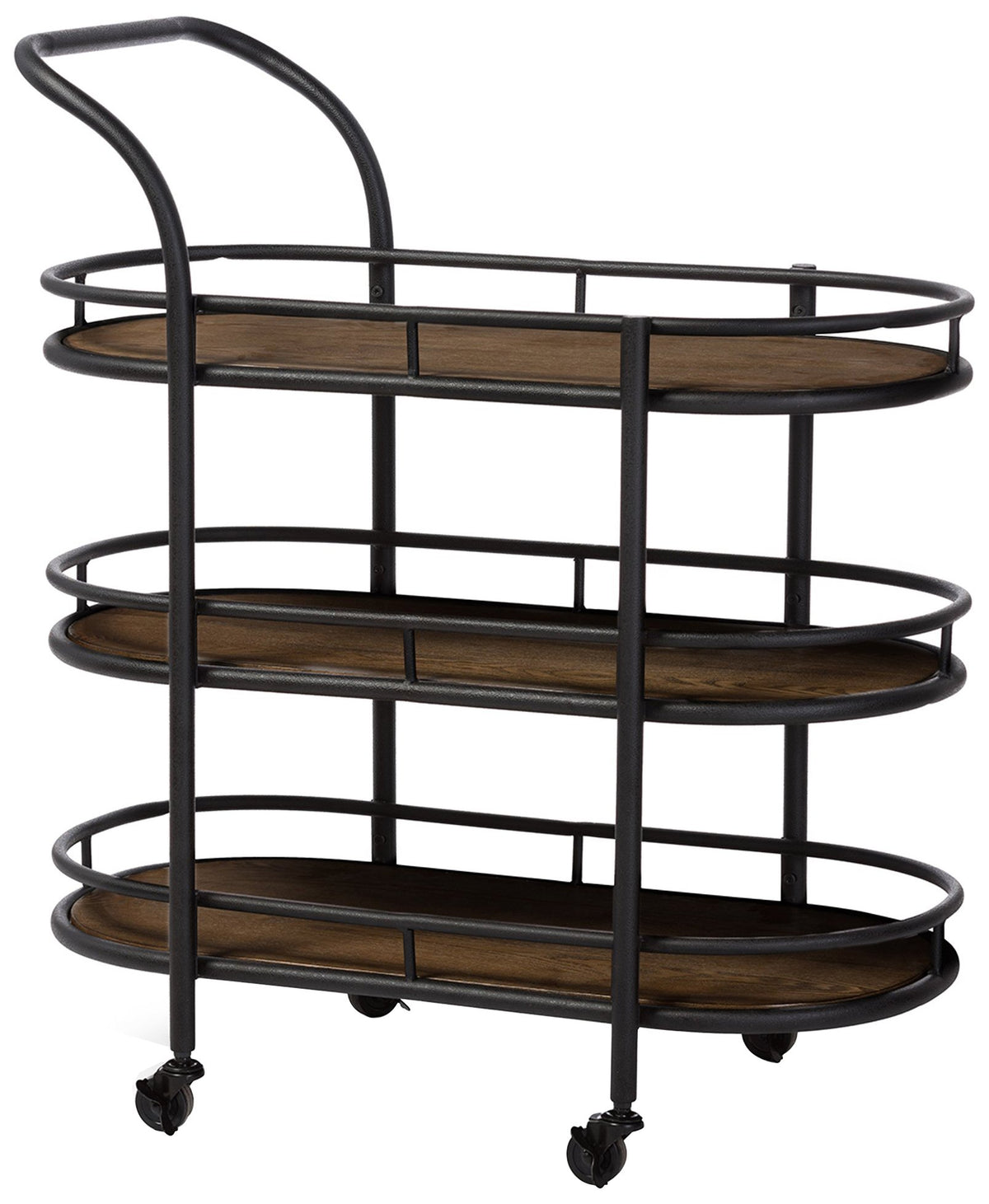 Baxton Studio Karlin Rustic Industrial Style Antique Textured Metal Distressed Wood Mobile Kitchen Bar Serving Wine Cart, Black, 33 x 18 x 37