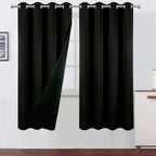 LEMOMO 100% Blackout Curtains 52 x 72 Inch/Black Curtains 2 Panels with Black Lining Room Darkening Thermal Insulated Bedroom Cu