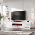 Amerlife Fireplace Tv Stand With 40' Fireplace, 80' Modern High Gloss Fireplace Entertainment Center Led Lights, 2 Tier Tv Console Cabinet For Tvs Up To 90', White & White