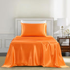 Golal Satin Sheets Twin Xl Size - 3 Pieces Luxury Silky Soft Bed Sheets, Wrinkle-Free Burnt Orange Satin Silk Sheet Set With 1 Deep Pocket Fitted Sheet, 1 Flat Sheet, 1 Pillow Case