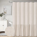 Bttn Stall Farmhouse Shower Curtain - 54X78 Inch Rustic Heavy Duty Fabric Linen Shower Curtain Set With Ruffle Hem, Machine Wash