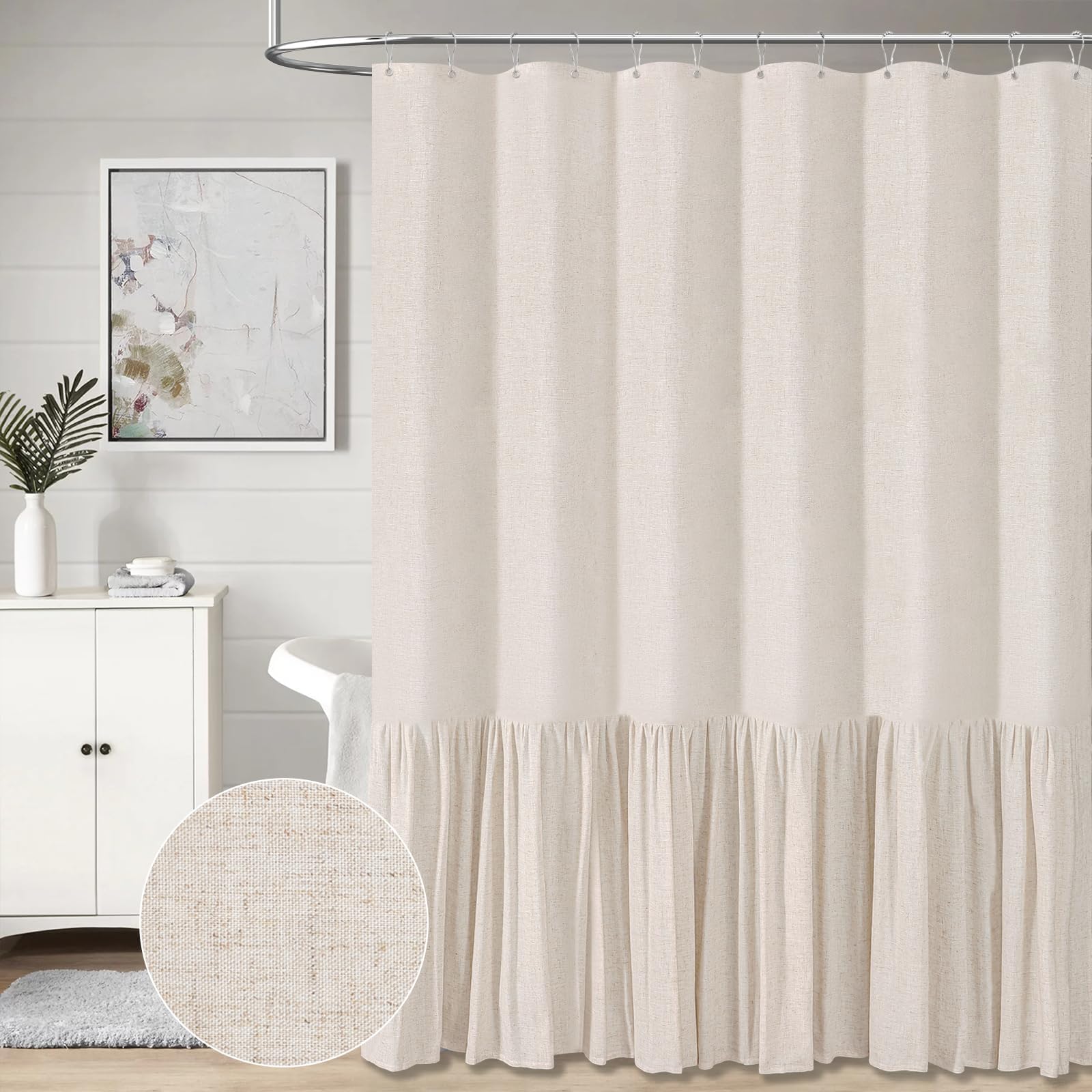 Bttn Stall Farmhouse Shower Curtain - 36X72 Inch Rustic Heavy Duty Fabric Linen Shower Curtain Set With Ruffle Hem, Machine Wash