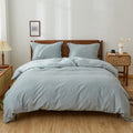 Simple&Opulence 100% Linen Duvet Cover Set, 3 PCS Pure Natural French Flax Dusty Blue Duvet Cover Queen Size, Breathable Soft Co
