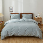 Simple&Opulence 100% Linen Duvet Cover Set, 3 PCS Pure Natural French Flax Dusty Blue Duvet Cover Queen Size, Breathable Soft Co
