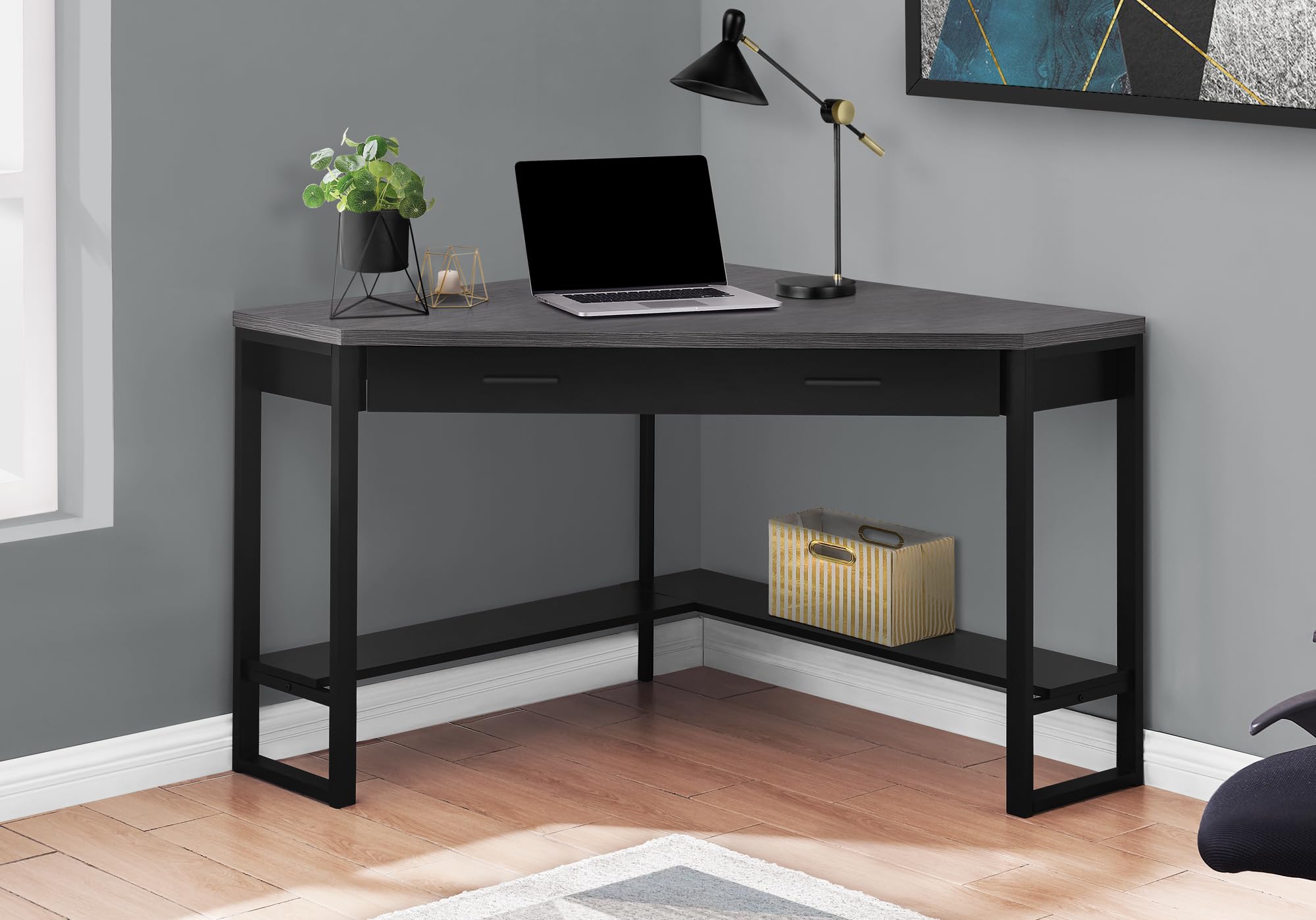 Monarch Specialties Corner Desk With Storage And Shelf Laptop Pc Study Table-Workstation For Home Office, 42&quot; L, Black/Grey