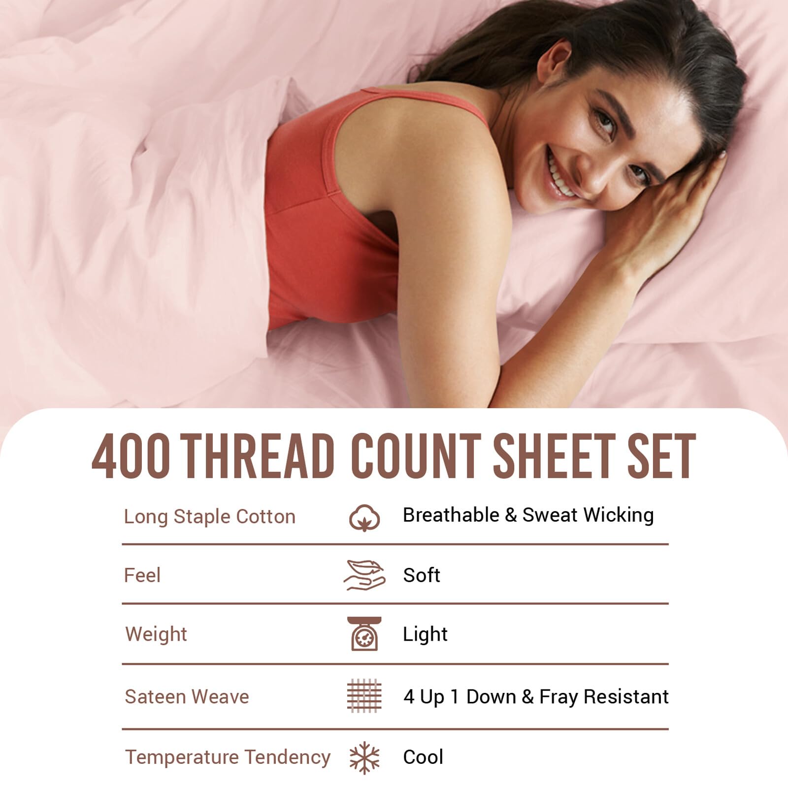 Pizuna Pure 100% Cotton Sheets Twin Size, Luxurious 400 Thread Count Long Staple Cotton Sateen Sheets Twin With 15'' Deep Pocket
