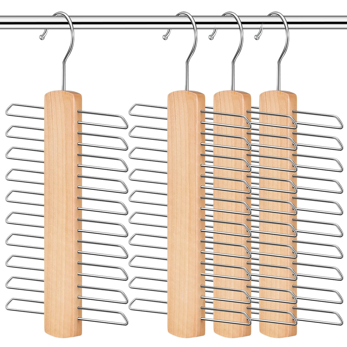 Wooden Necktie and Belt Hanger 4 Pack Natural Finish Wood Center Organizer Belt Hanger Tie Rack Tie Hanger with Non-Slip Clips F