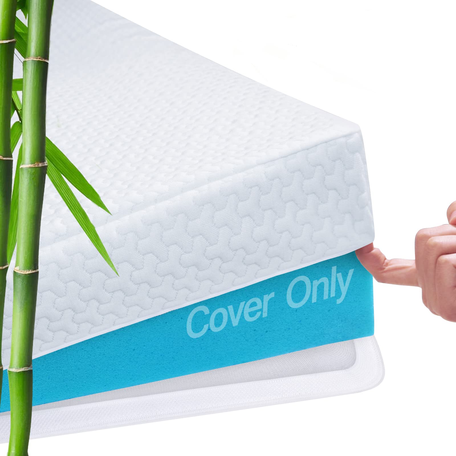 3 Inch Mattress Topper Cover Full (Only Cover) Cooling Bamboo Rayon Zippered Cover For Mattress Topper With Adjustable Straps Fo