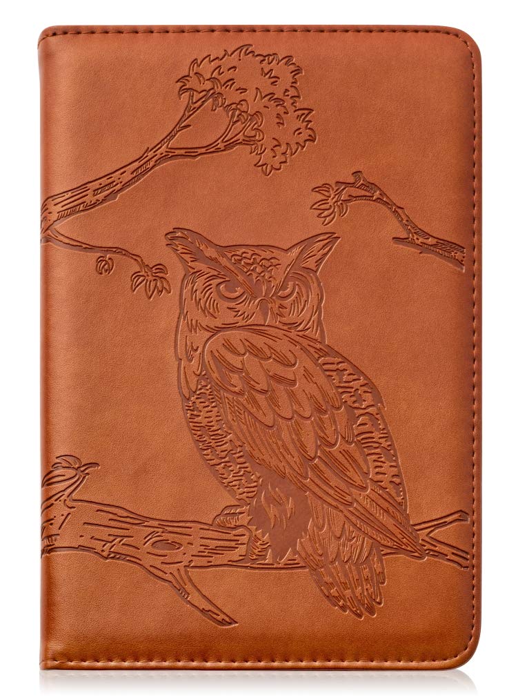 Sohospark Owl Refillable Faux Leather Journal, 6X8.7 Vegan Lined Writing Journal For Women Or Men