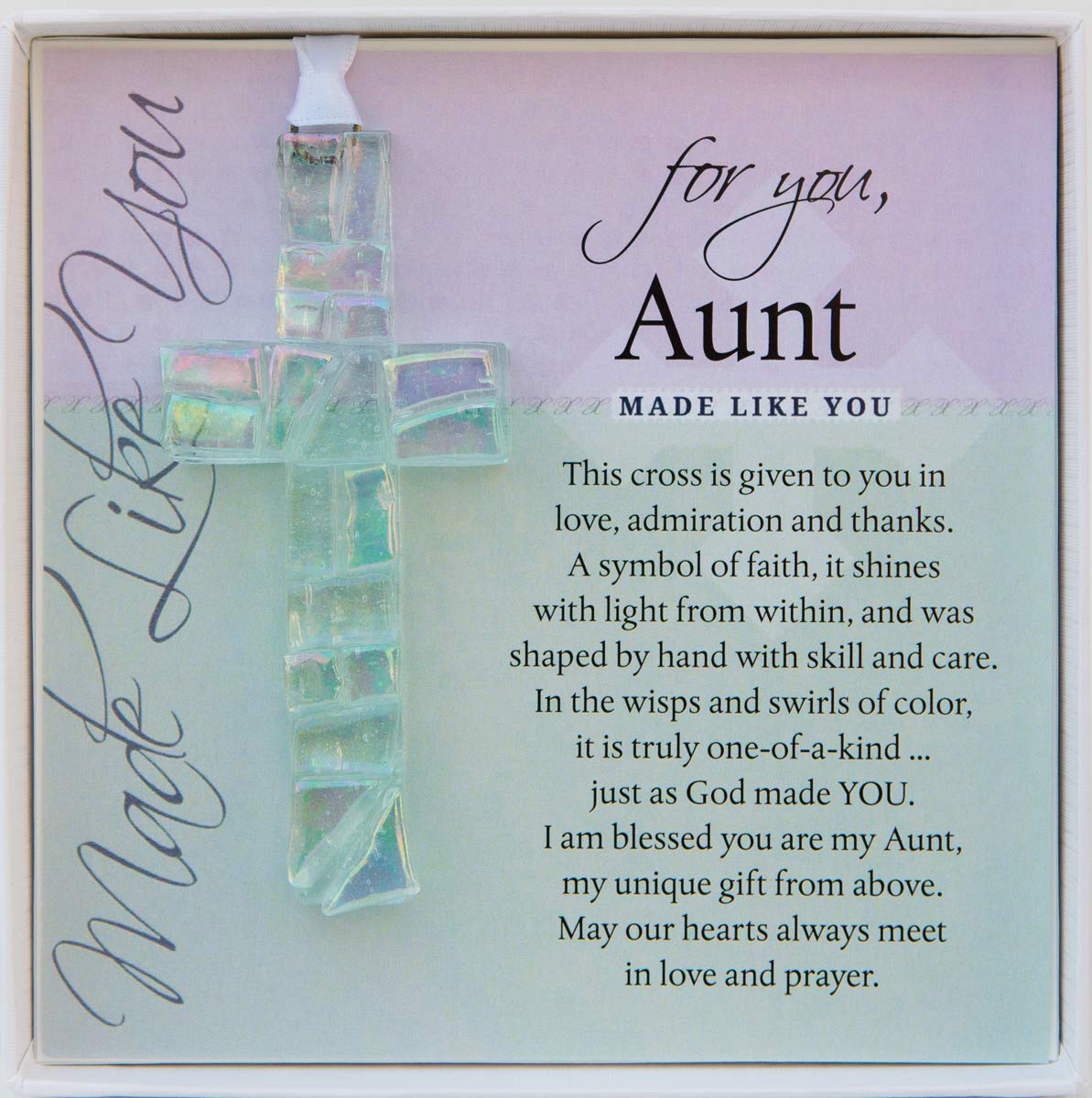 Handmade in USA Clear Glass Cross with Sentiment - Gift For Aunt From Niece/Nephew for Christmas, Mothers Day, Aunts Birthday 