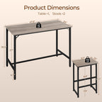 Yaheetech 3 Piece Dining Table Set, 47.5' Industrial Bar Table Set, Counter Height Kitchen Table With Bar Stools Set Of 2, Kitchen Bar Height Table And Chairs For Dining Room, Small Space, Apartment