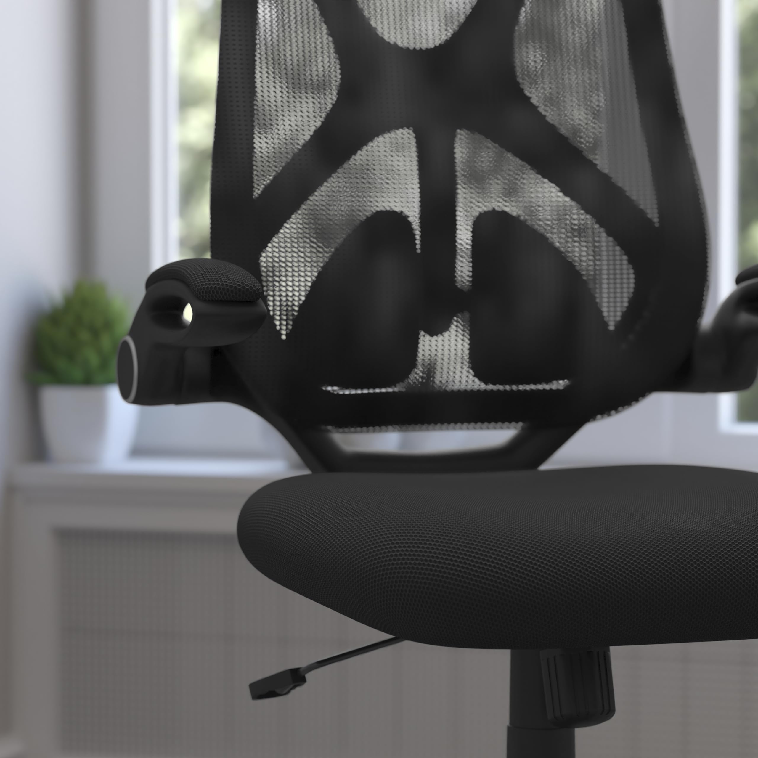 Flash Furniture Kimble High Back Black Mesh Executive Swivel Ergonomic Office Chair with Adjustable Lumbar, 2-Paddle Control and Flip-Up Arms