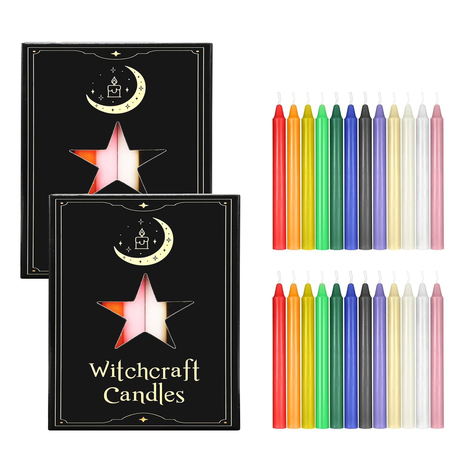 Likejarcand 24 pcs Colored Candle Chime Candle,Spell Candle Unscented Colored Candles Mini Taper,10cm-4Inch Tall 0.4 Inch Diamet