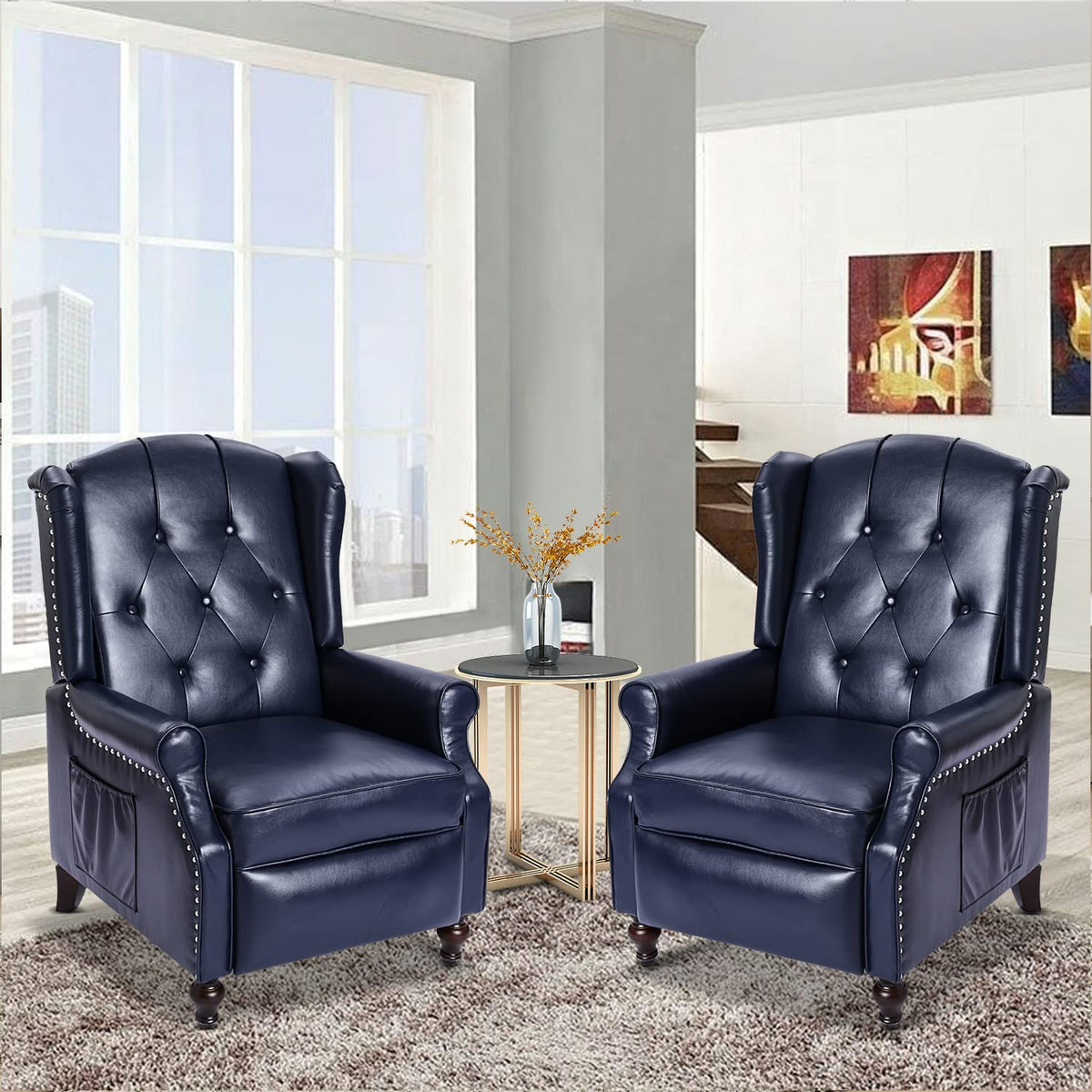 Consofa Wingback Recliner Chair With Massage And Heat, Tufted Pu Leather Push Back Recliner Chair For Living Room, Leather Wing