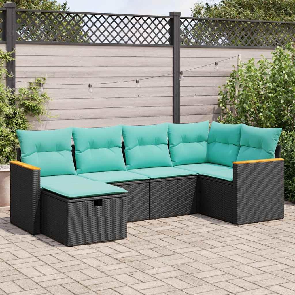 vidaXL 6-Piece Patio Sofa Set with Black Poly Rattan - Outdoor, Garden, Deck Furniture incl. Storage & Washable Cushions