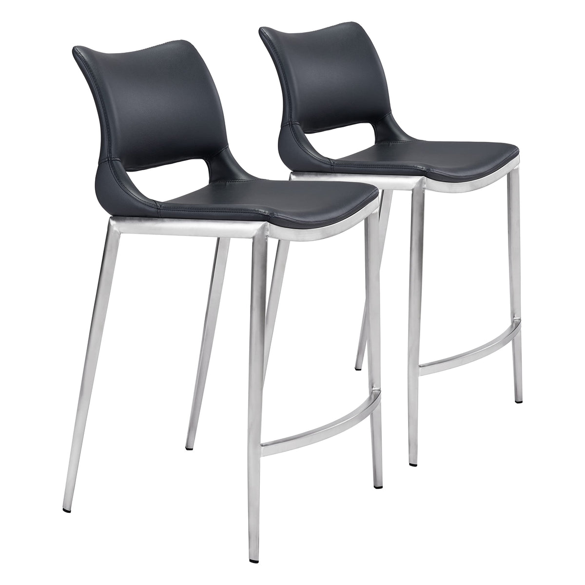 Ace Counter Chair (Set of 2) Black & Silver