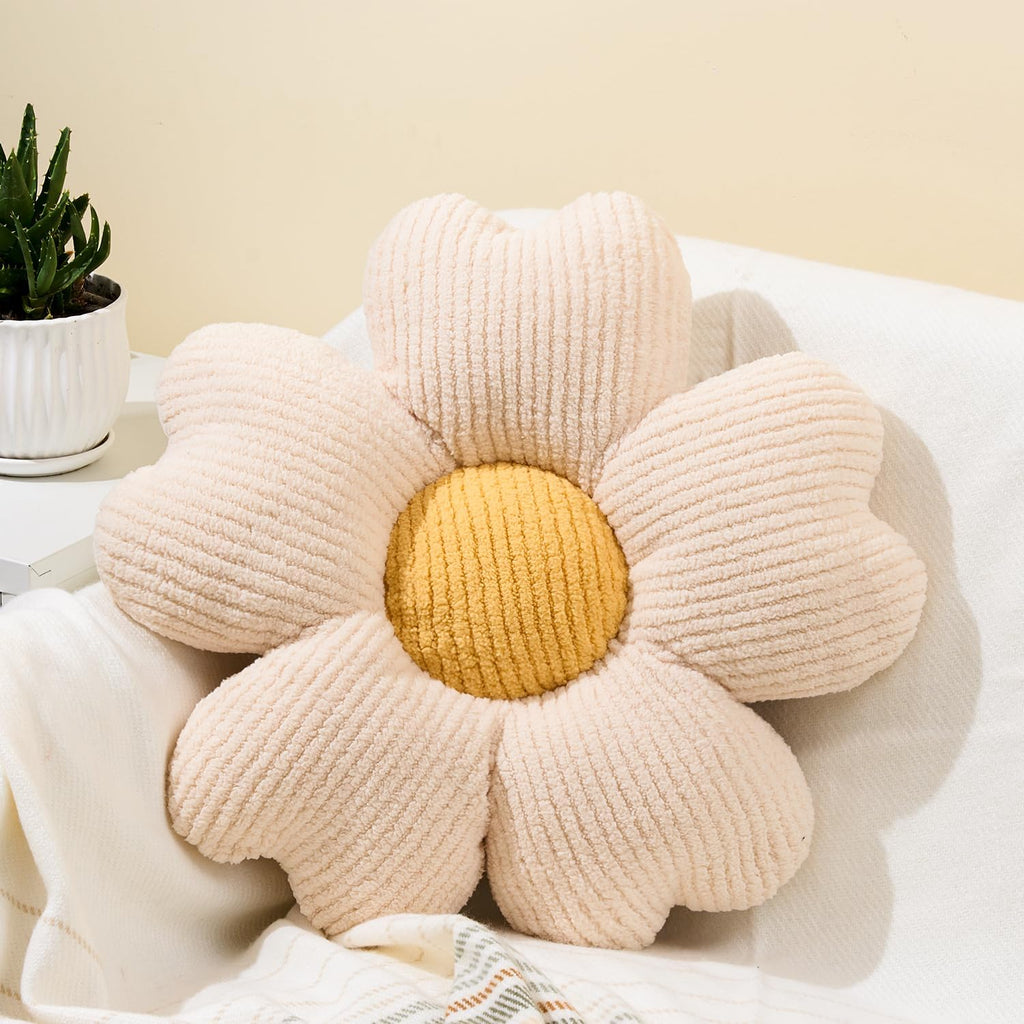 Sioloc Flower Shaped Throw Pillow, Fun Daisy Pillow, 19.7'' White Flower Pillow Cute Decorative Seat Cushion Aesthetic Flower Pl