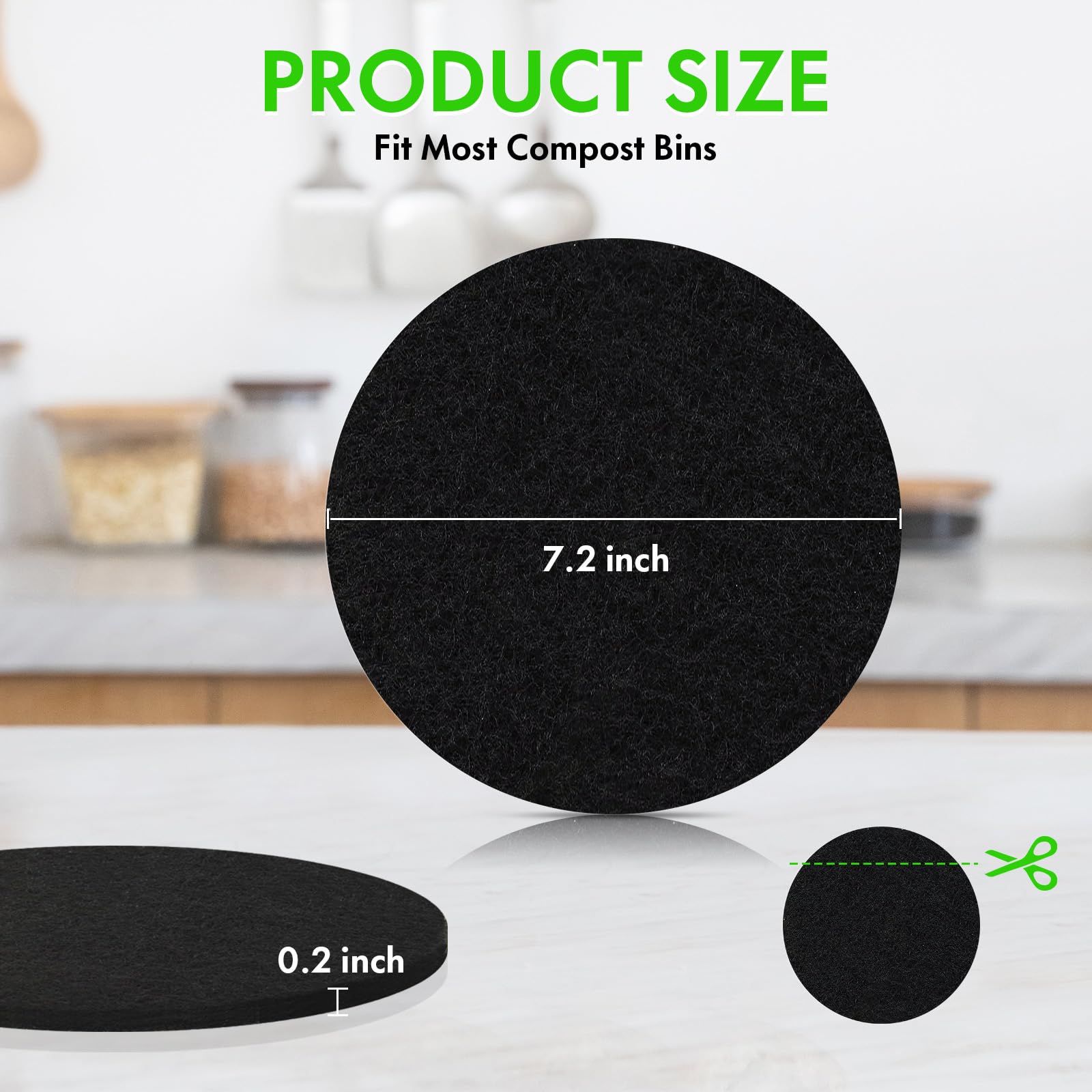 7.2 Inch Kitchen Compost Bin Filters Charcoal Replacements, Enloy 12 Pack Charcoal Filters For Countertop Home Bucket, Longer La